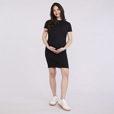 Maternity Motherhood Short Sleeve Crewneck Side Ruched Bodycon Dress