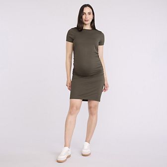 Maternity Motherhood® Short Sleeve Crewneck Side Ruched Bodycon Dress
