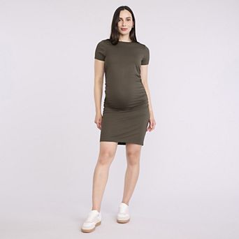 Maternity Motherhood® Short Sleeve Crewneck Side Ruched Bodycon Dress
