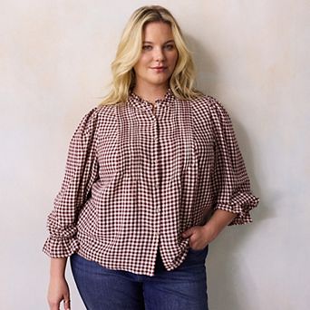 Plus Size LC Lauren Conrad V-Neck Long Sleeve Cascading Ruffle Front Top