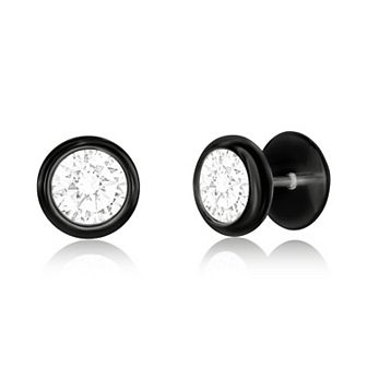 Men's Metallo Stainless Steel Bezel Cubic Zirconia Stud Earrings