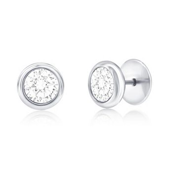 Men's Metallo Stainless Steel Bezel Cubic Zirconia Stud Earrings