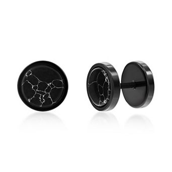 Men's Metallo Stainless Steel Stone Round Stud Earrings
