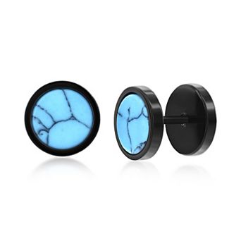 Men's Metallo Stainless Steel Stone Round Stud Earrings