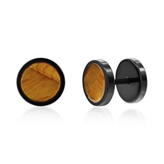 Men's Metallo Stainless Steel Stone Round Stud Earrings