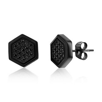 Men's Metallo Stainless Steel Cubic Zirconia Hexagon Stud Earrings