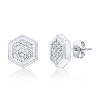 Men's Metallo Stainless Steel Cubic Zirconia Hexagon Stud Earrings