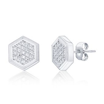 Men's Metallo Stainless Steel Cubic Zirconia Hexagon Stud Earrings