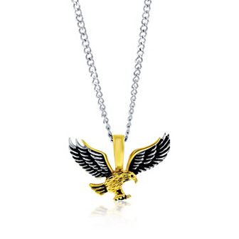 Men's Metallo Stainless Steel Two Tone Eagle Pendant Necklace
