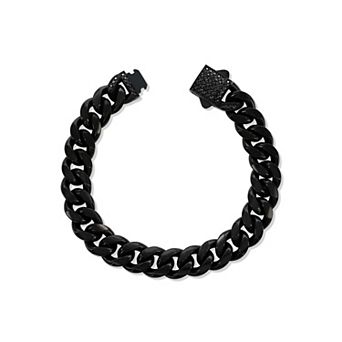 Men's Metallo Stainless Steel 12 mm Miami Cuban Cubic Zirconia Lock Bracelet