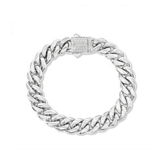 Men's Metallo Stainless Steel 12 mm Miami Cuban Cubic Zirconia Lock Bracelet