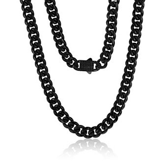 Men's Metallo Stainless Steel 12 mm Miami Cuban Cubic Zirconia Lock Necklace