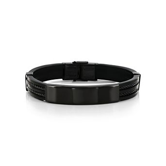 Men's Metallo Stainless Steel Silicone ID Bar Bracelet