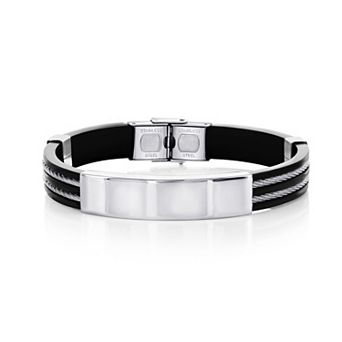 Men's Metallo Stainless Steel Silicone ID Bar Bracelet