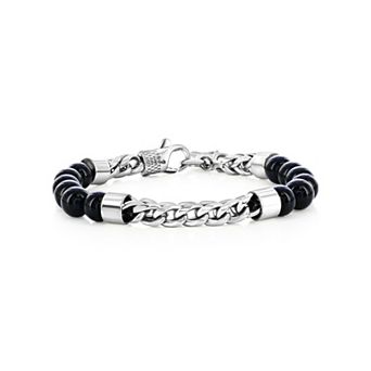 Men's Metallo Stainless Steel Chain & Stone Bead Bracelet
