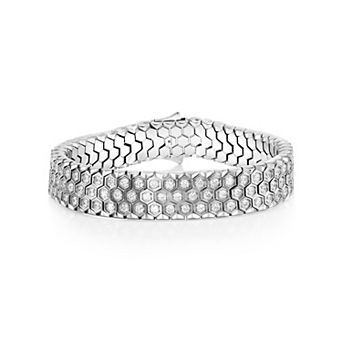 Men's Metallo Stainless Steel Cubic Zirconia Honeycomb Bracelet