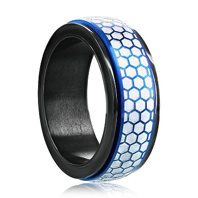 Men's Metallo Black-Plated Stainless Steel Honeycomb Spinner Ring