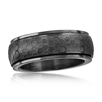 Men's Metallo Black-Plated Stainless Steel Honeycomb Spinner Ring