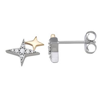 LeRose by Lexi and Rose Two Tone 10k Gold 1/10 Carat T.W. Diamond Stars Stud Earrings