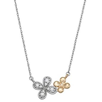 LeRose by Lexi and Rose Two Tone 10k Gold 1/10 Carat T.W. Diamond Flower Necklace