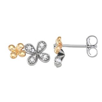 LeRose by Lexi and Rose Two Tone 10k Gold 1/10 Carat T.W. Diamond Flower Stud Earrings