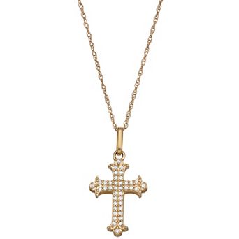 LeRose by Lexi and Rose 10k Gold 1/10 Carat T.W. Diamond Cross Pendant Necklace