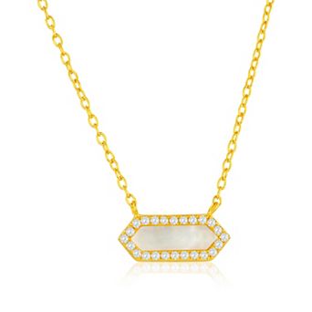 Argento Bella Sterling Silver Mother-Of-Pearl & Cubic Zirconia Hexagon Necklace