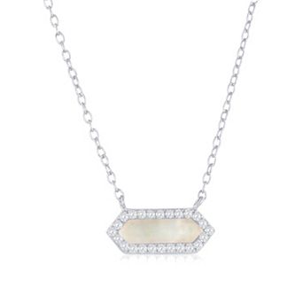 Argento Bella Sterling Silver Mother-Of-Pearl & Cubic Zirconia Hexagon Necklace