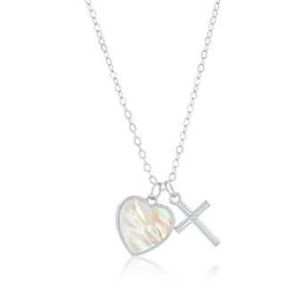 Argento Bella Sterling Silver Mother-Of-Pearl Heart & Cubic Zirconia Cross Pendant Necklace