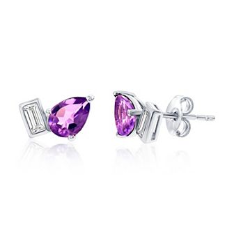 Argento Bella Sterling Silver Pear Shape Gemstone and White Topaz Stud Earrings