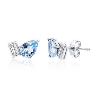 Argento Bella Sterling Silver Pear Shape Gemstone and White Topaz Stud Earrings