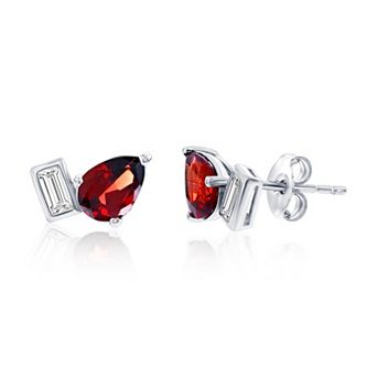 Argento Bella Sterling Silver Pear Shape Gemstone and White Topaz Stud Earrings