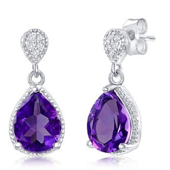 Argento Bella Sterling Silver Teardrop Gemstone & White Topaz Earrings