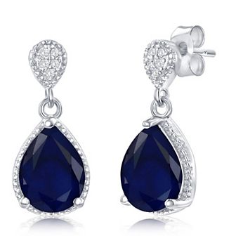 Argento Bella Sterling Silver Diffused Sapphire & White Topaz Teardrop Earrings