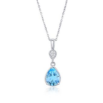 Argento Bella Sterling Silver Teardrop Gemstone & White Topaz Pendant Necklace