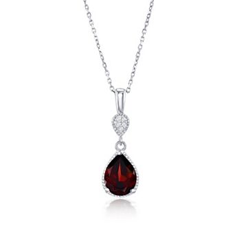 Argento Bella Sterling Silver Teardrop Gemstone & White Topaz Pendant Necklace
