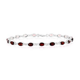 Argento Bella Sterling Silver Oval Garnet and White Topaz Bracelet