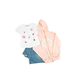 Little Girls 3 pc Hoodie, T-Shirt & Jeans Set, Unique Colorful Set