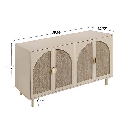 Mondawe 4 Doors Cabinet, Flexible Adjustable Storage Cabinet Made Of Rattan Weaving