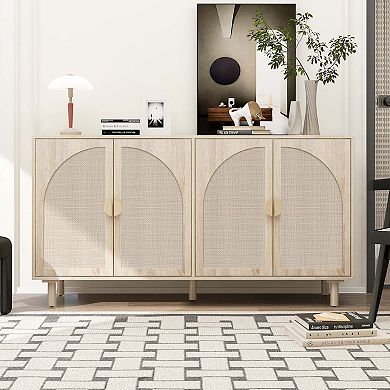 Mondawe 4 Doors Cabinet, Flexible Adjustable Storage Cabinet Made Of Rattan Weaving