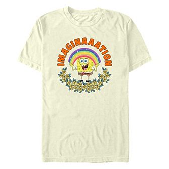 Men's Nickelodeon SpongeBob SquarePants Imaginaaation Rainbow And Flowers Graphic Tee