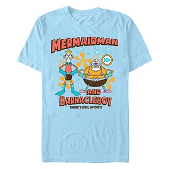 Men's Nickelodeon SpongeBob SquarePants Mermaidman And Barnacleboy There's Evil Afoot Graphic Tee