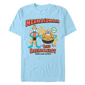 Men's Nickelodeon SpongeBob SquarePants Mermaidman And Barnacleboy There's Evil Afoot Graphic Tee