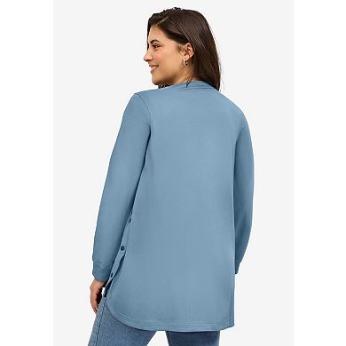 ellos Plus Size Curved Hem Sweatshirt Tunic With Side Snaps