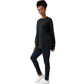 ellos Plus Size Curved Hem Sweatshirt Tunic With Side Snaps