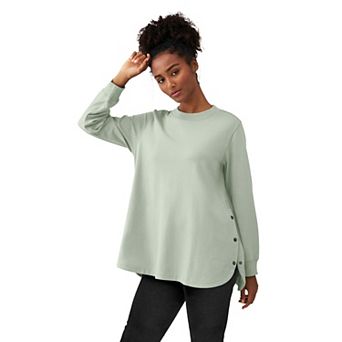 Ellos Plus Size Curved Hem Sweatshirt Tunic With Side Snaps