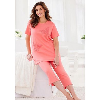 Dreams & Co. Plus Size Dreams & Co 2-Piece Applique Capri