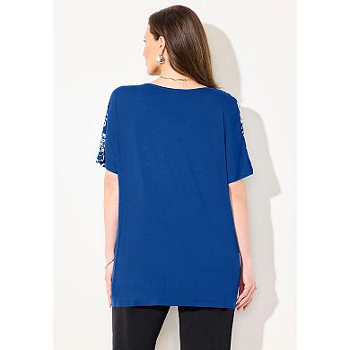 Catherines Women's Plus Size Dolman Sleeve Printed Tunic