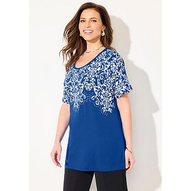 Catherines Women's Plus Size Dolman Sleeve Printed Tunic