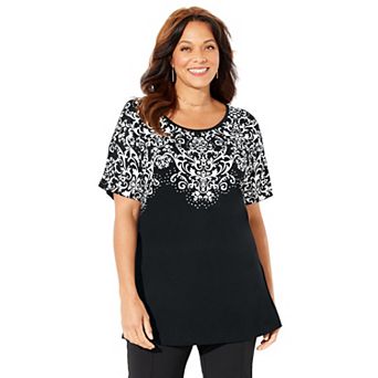 Catherines Women's Plus Size Dolman Sleeve Printed Tunic